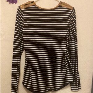 Nautica Black and White Fitted Long Sleeve Blouse